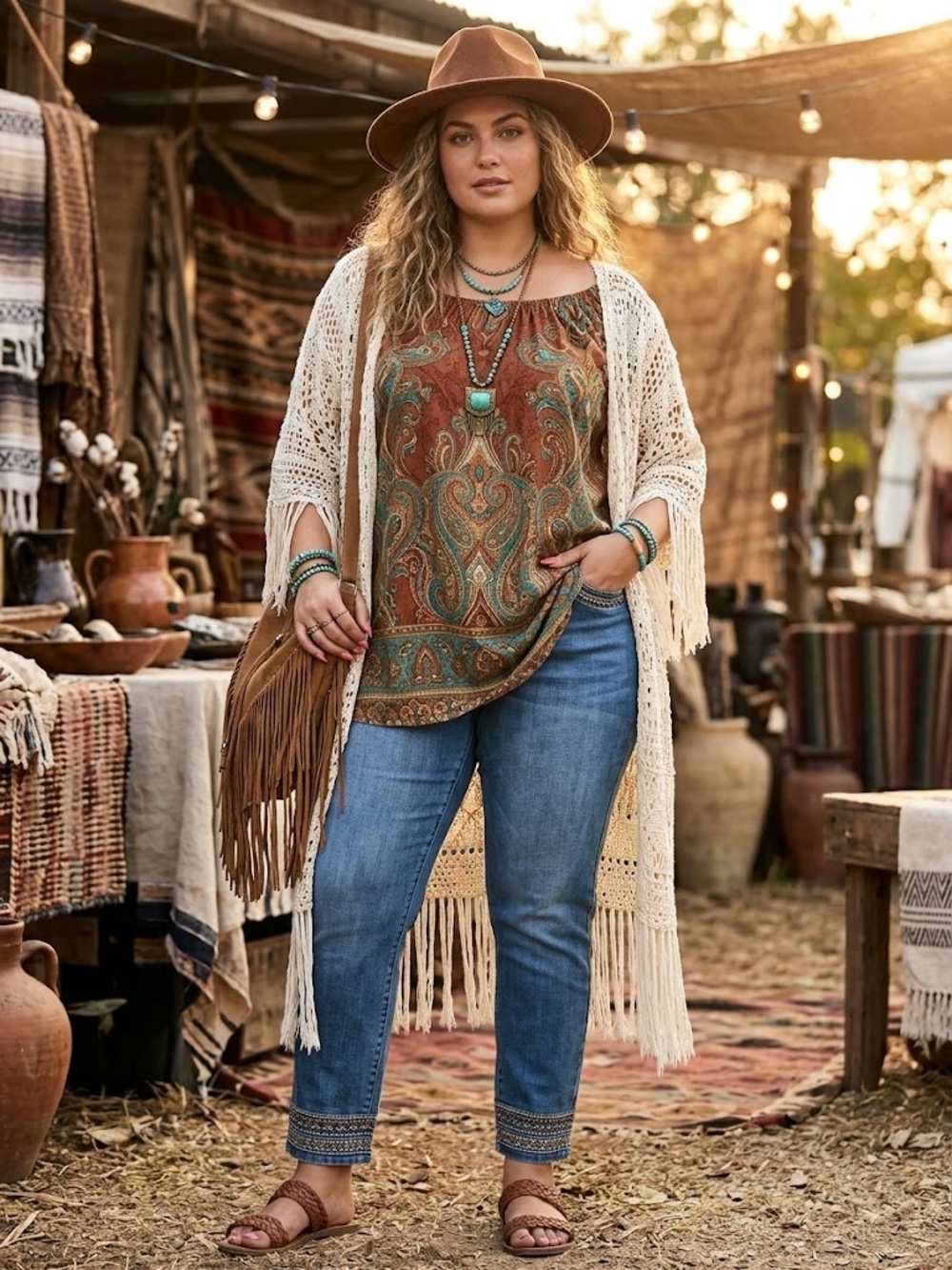 CJ Banks Signature Slimming Boho Bohemian with Embroidery Stretch Waist